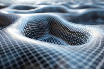 Poster - Elegant image of an abstract grid that bends and twists, creating a visual illusion of a 3D landscape,