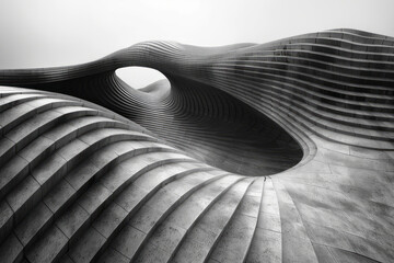 Poster - Elegant image of an abstract grid that bends and twists, creating a visual illusion of a 3D landscape,