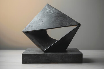 Poster - Simple photo of a geometric shape that appears to morph and change form when viewed from different angles, set against a neutral backdrop,