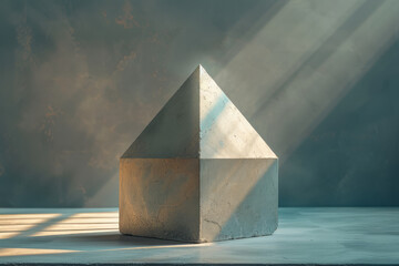 Poster - Simple photo of a geometric shape that appears to morph and change form when viewed from different angles, set against a neutral backdrop,