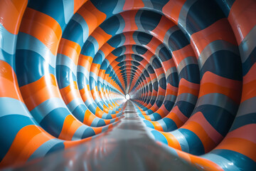 Poster - Vivid optical illusion with static images in bright colors appearing to move and change form when viewed from different angles,