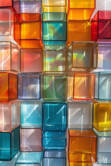 Poster - Dynamic pattern of bright squares creating the visual illusion of a 3D cube, against a white backdrop,
