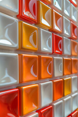 Poster - Dynamic pattern of bright squares creating the visual illusion of a 3D cube, against a white backdrop,