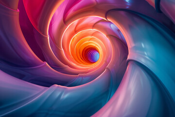 Poster - Vivid abstract spiral in neon colors that seems to endlessly wind inward, against a clean background,
