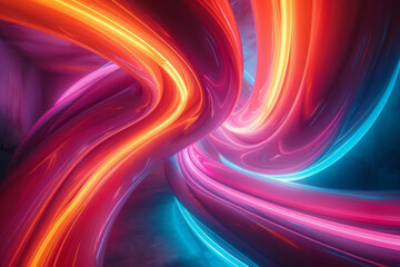 Poster - Bold depiction of intertwining neon lines creating a visual illusion of depth and movement,