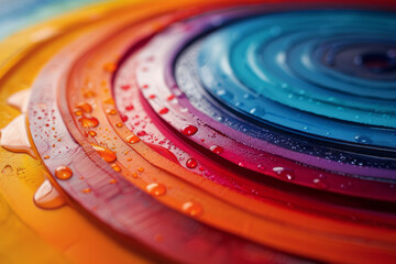 Poster - Dynamic circular pattern with bright colors that creates the illusion of movement and pulsation on a clean white surface,