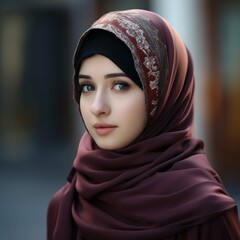 Canvas Print - girl in hijab headscarf portrait close-up