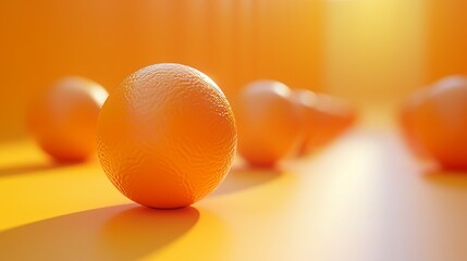 Wall Mural - A close up of a single orange ball on a yellow background