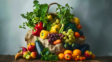 Wall Mural - fruits and vegetables in a shopping bag