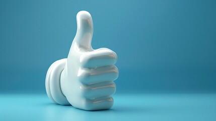 Wall Mural - 3D rendering of a white thumbs-up icon on a blue background, symbolizing approval, success, and positive feedback.