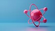 © Tackey - 3D rendering of an abstract pink atom model on a blue background, symbolizing science, research, and chemistry concepts.