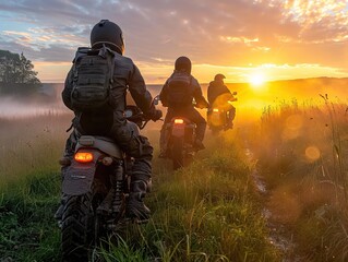 the image captures two adventurous motorcyclists with their bikes, ready to start a new journey as t