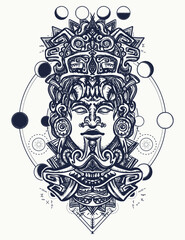 Wall Mural - Esoteric Mayan totem and universe. Sacred geometry tattoo and t-shirt design. Mexican god