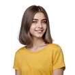 © drimerz - portrait of a smiling woman with short hair in yellow t shirt isolated on transparent background