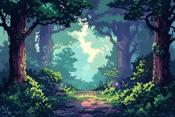 Wall Mural - Pixel Art Mystical Forest Path - 8bit pixel art background