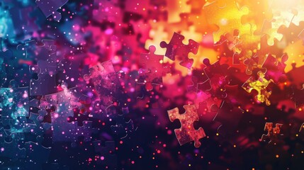 A puzzle with pieces that are colorful and metallic