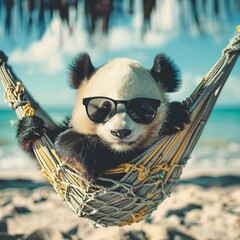 Wall Mural - Panda in hammock.