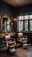 Wall Mural - A traditional barber shop with vintage decor, offering a nostalgic grooming experience