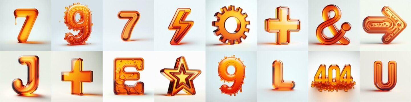 Orange transparent glass 3D Lettering Typeface. AI generated illustration