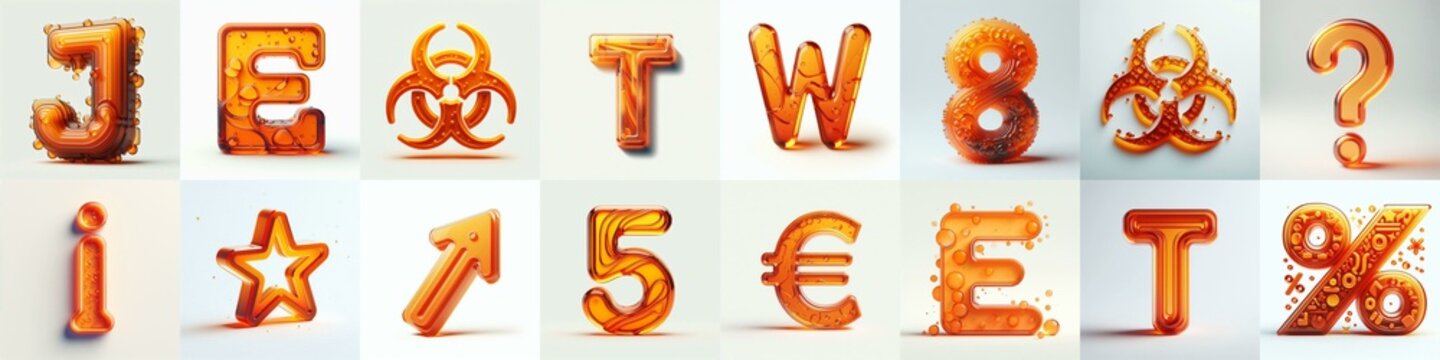 Orange transparent glass 3D Lettering Typeface. AI generated illustration