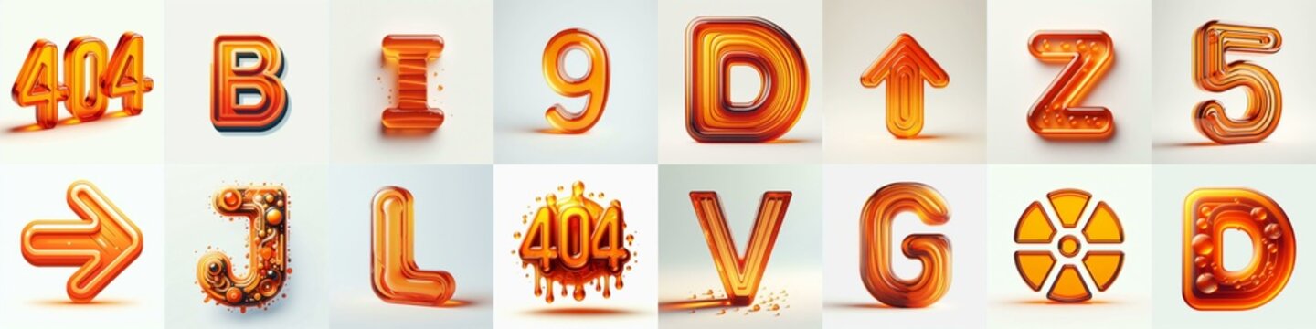 Orange transparent glass 3D Lettering Typeface. AI generated illustration