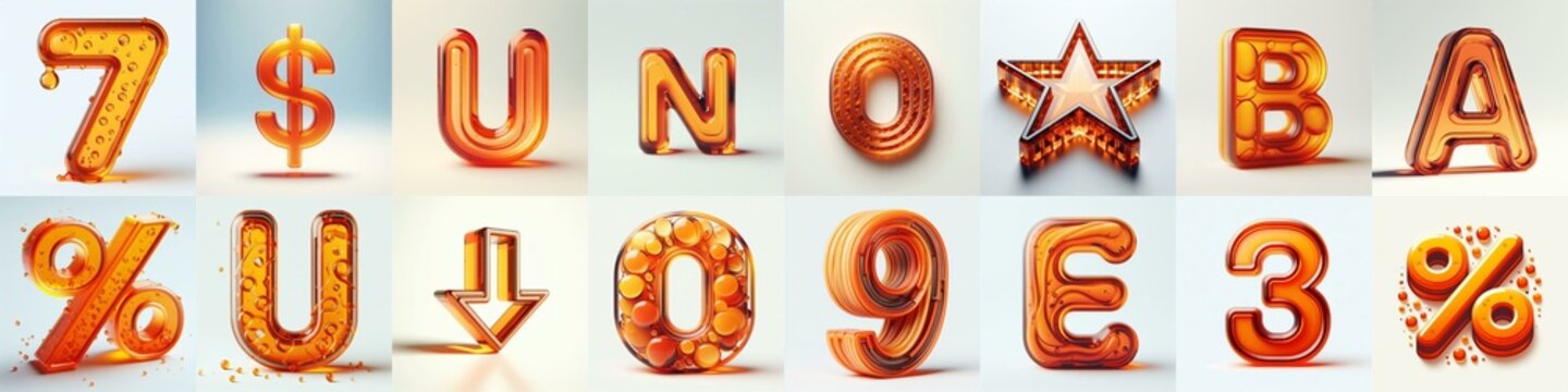 Orange transparent glass 3D Lettering Typeface. AI generated illustration
