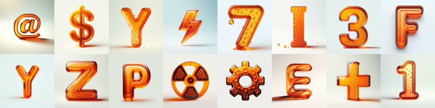Orange transparent glass 3D Lettering Typeface. AI generated illustration