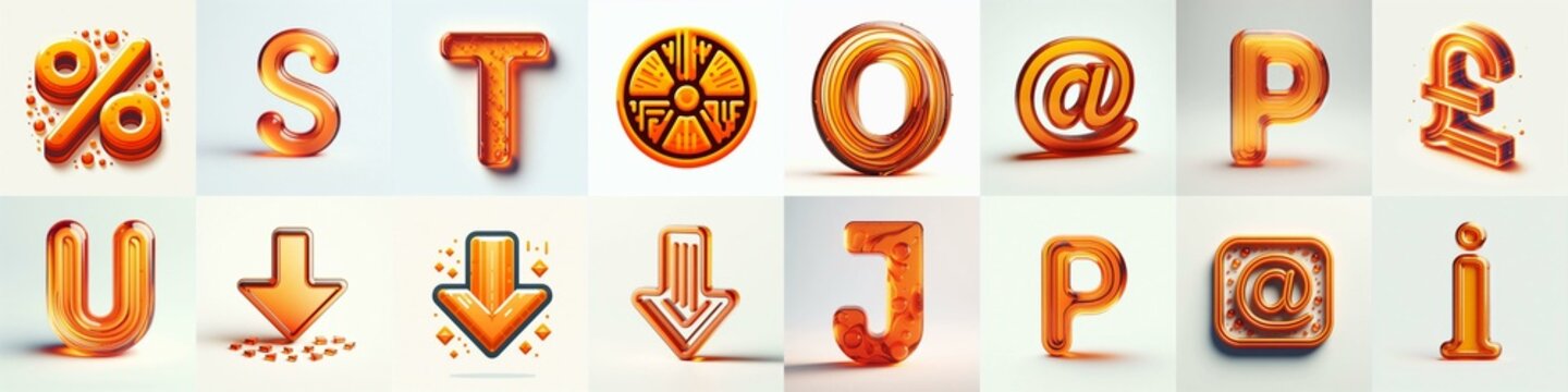 Orange transparent glass 3D Lettering Typeface. AI generated illustration