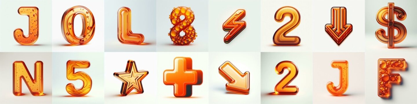 Orange transparent glass 3D Lettering Typeface. AI generated illustration