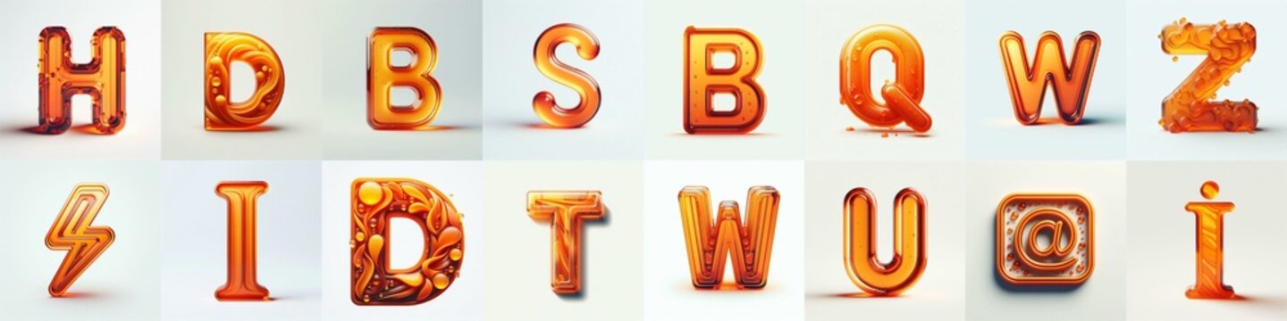 Orange transparent glass 3D Lettering Typeface. AI generated illustration