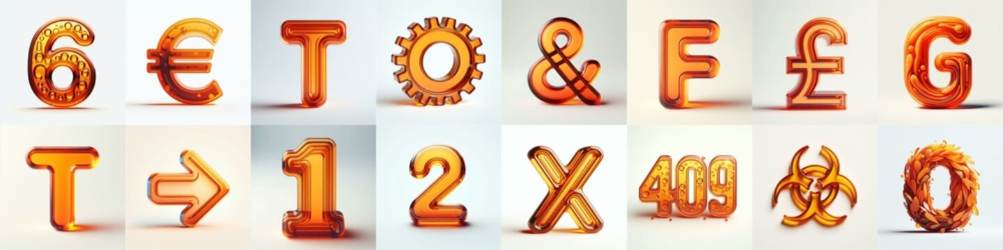 Orange transparent glass 3D Lettering Typeface. AI generated illustration