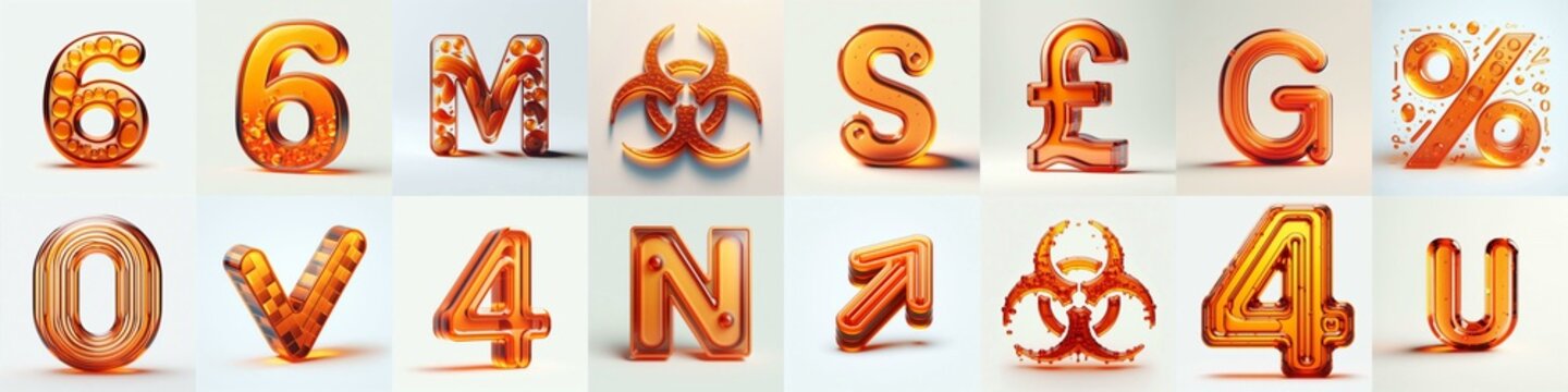 Orange transparent glass 3D Lettering Typeface. AI generated illustration