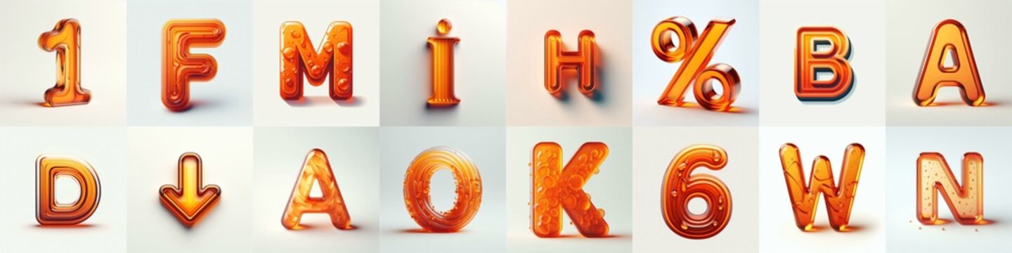 Orange transparent glass 3D Lettering Typeface. AI generated illustration