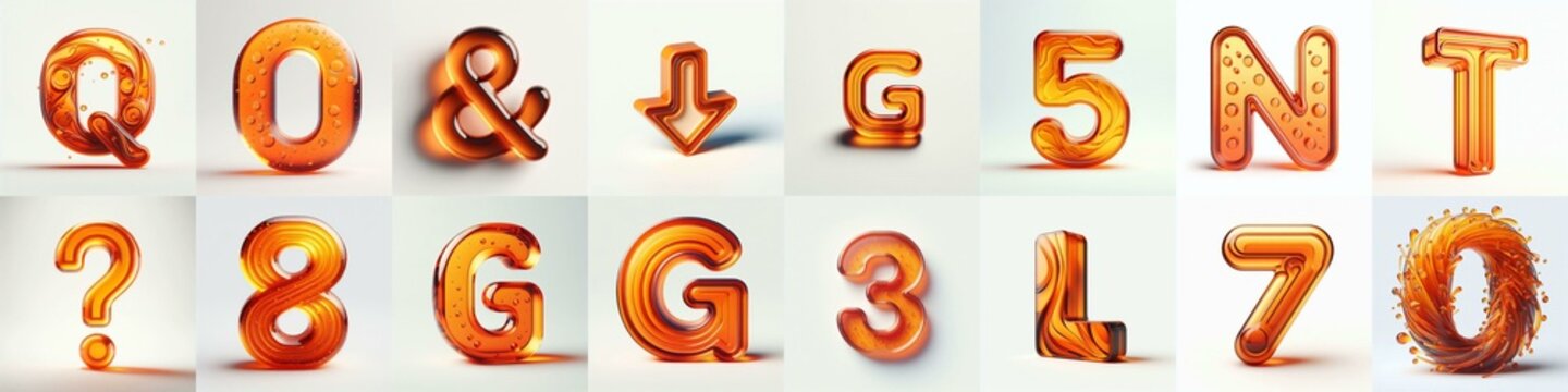 Orange transparent glass 3D Lettering Typeface. AI generated illustration