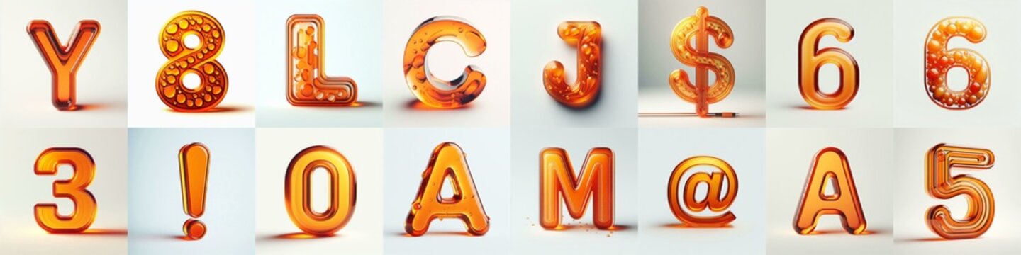 Orange transparent glass 3D Lettering Typeface. AI generated illustration
