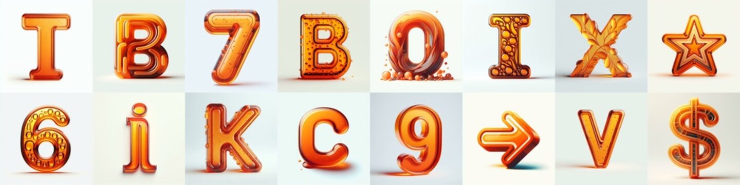 Orange transparent glass 3D Lettering Typeface. AI generated illustration