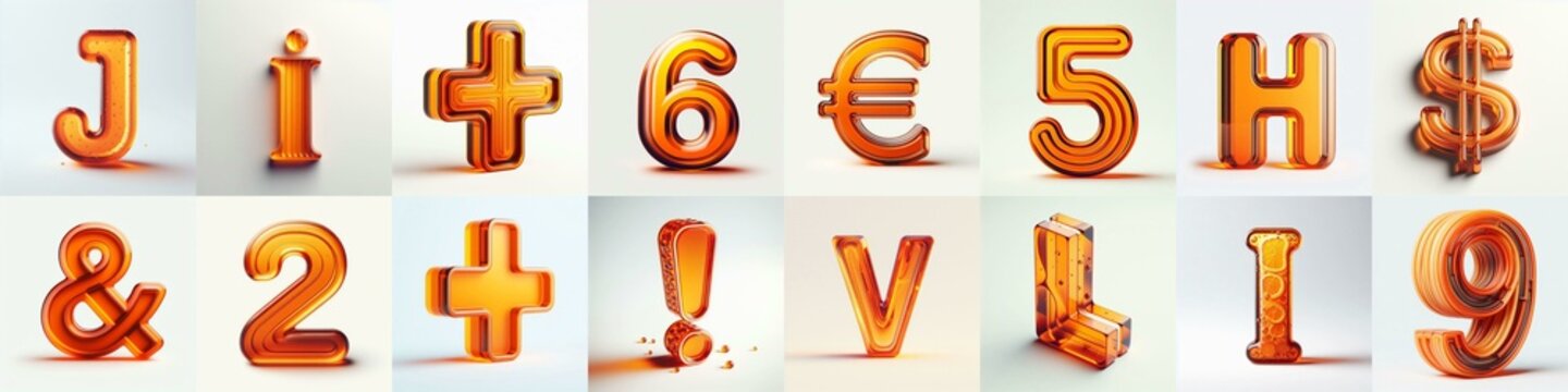 Orange transparent glass 3D Lettering Typeface. AI generated illustration
