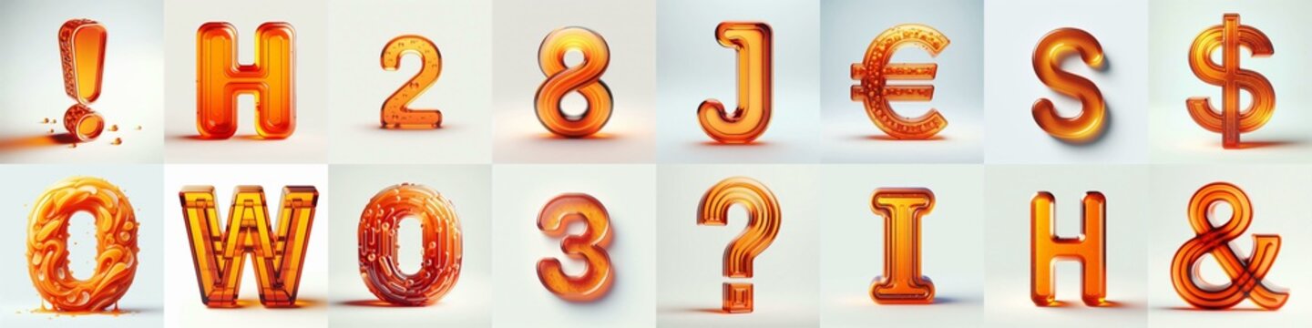 Orange transparent glass 3D Lettering Typeface. AI generated illustration