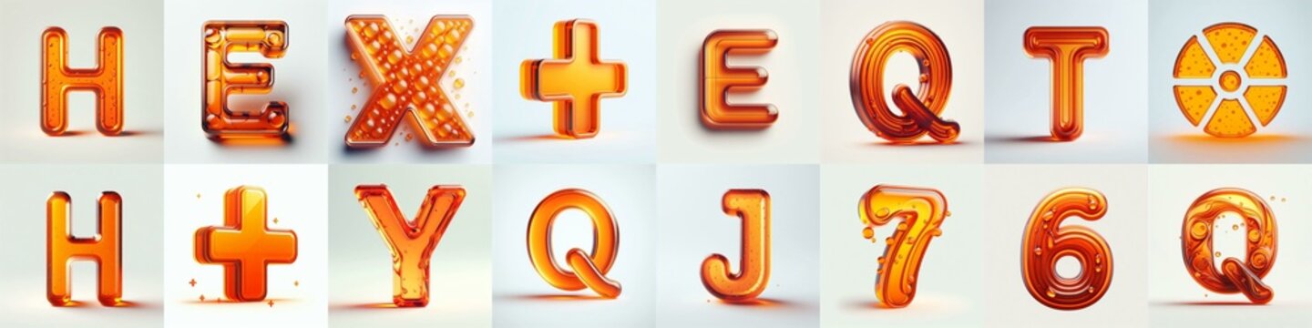 Orange transparent glass 3D Lettering Typeface. AI generated illustration