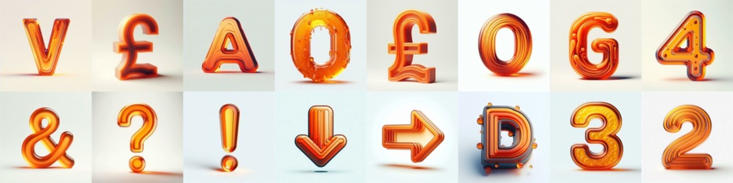 Orange transparent glass 3D Lettering Typeface. AI generated illustration