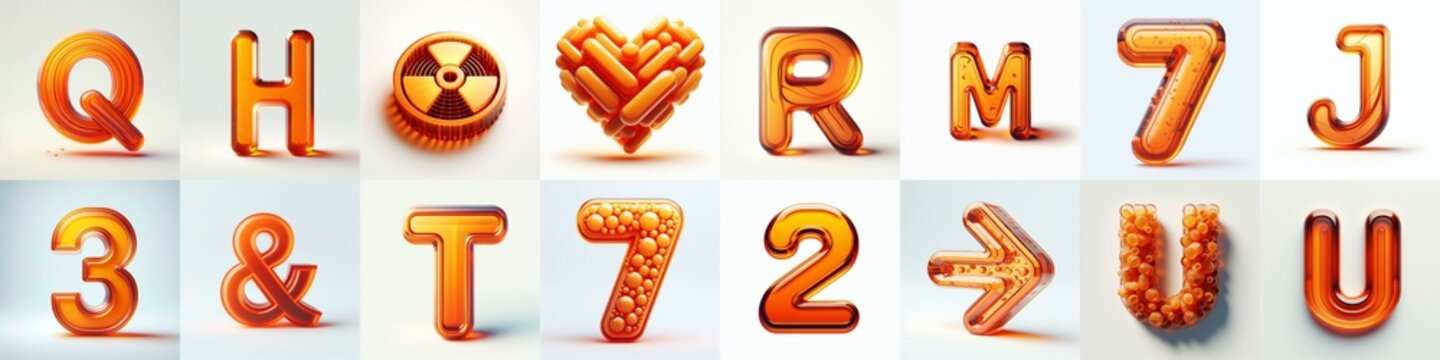Orange transparent glass 3D Lettering Typeface. AI generated illustration