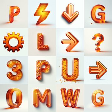Orange transparent glass 3D Lettering Typeface. AI generated illustration