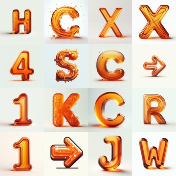 Orange transparent glass 3D Lettering Typeface. AI generated illustration