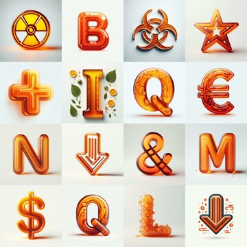 Orange transparent glass 3D Lettering Typeface. AI generated illustration