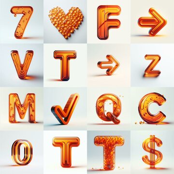 Orange transparent glass 3D Lettering Typeface. AI generated illustration