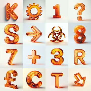 Orange transparent glass 3D Lettering Typeface. AI generated illustration