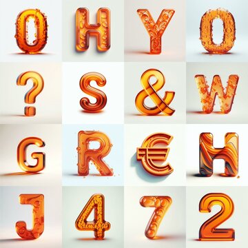 Orange transparent glass 3D Lettering Typeface. AI generated illustration