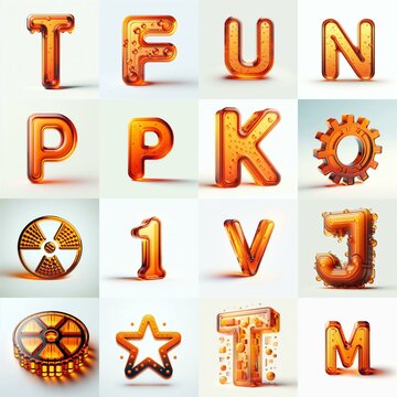 Orange transparent glass 3D Lettering Typeface. AI generated illustration