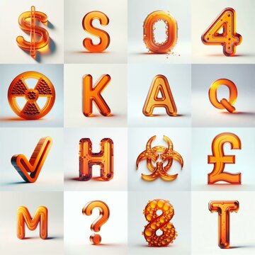 Orange transparent glass 3D Lettering Typeface. AI generated illustration