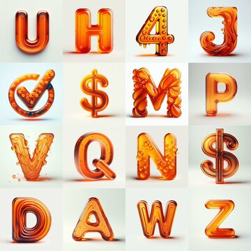 Orange transparent glass 3D Lettering Typeface. AI generated illustration